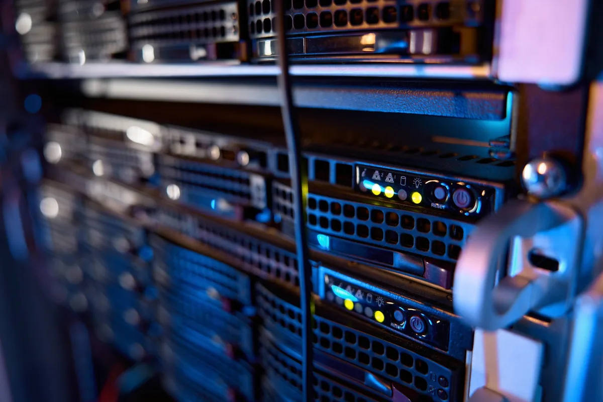 Close-up of server equipment in a data centre.